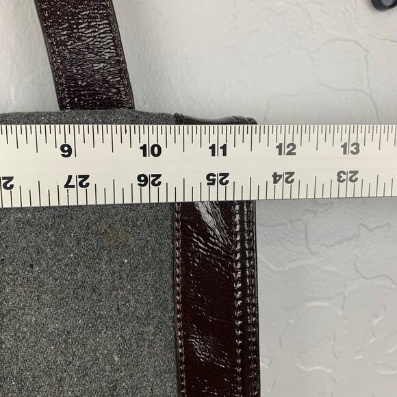 Hobo International Bag Gray Wool and Brown Patent Leather Old Money Classic - Picture 3 of 6